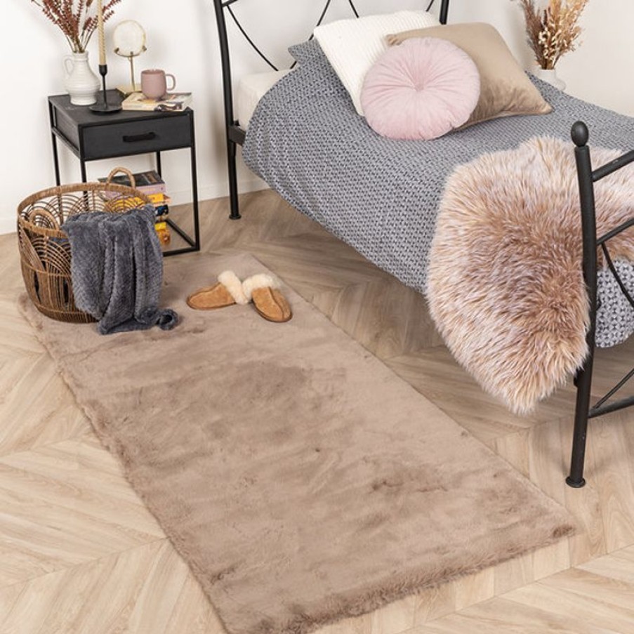 Vloerkleden Gulcan Home | Softy Collection Hoogpolig Rabbit Zacht Vloerkleed Loper 80X150 Cm Taupe