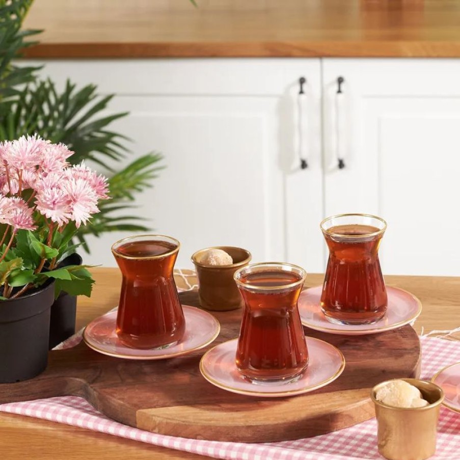 Tafelen Gulcan Home | Karaca Retro Theeglazen Set Voor 6 Personen Roze