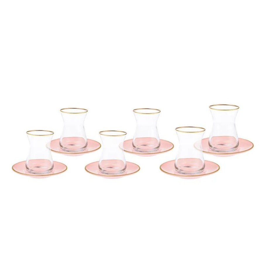 Tafelen Gulcan Home | Karaca Retro Theeglazen Set Voor 6 Personen Roze