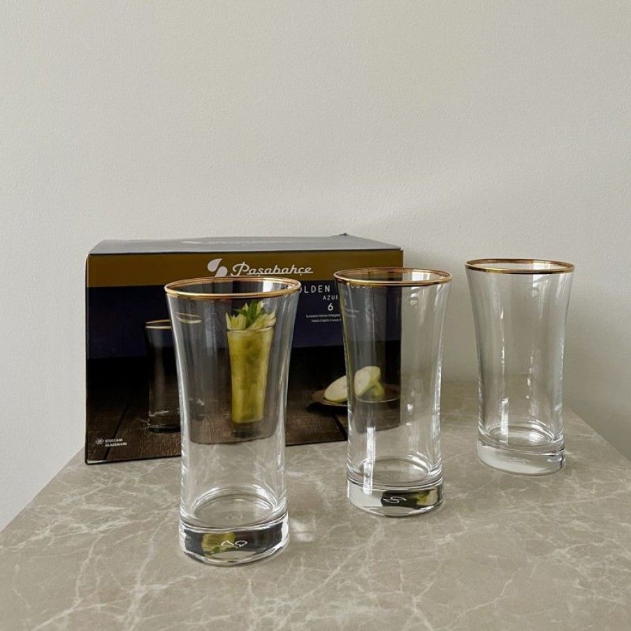 Tafelen Gulcan Home | Pasabahce Azur Golden Touch Glazen | 6 Stuks | 300 Ml