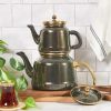 Keuken Gulcan Home | Karaca Troy Emaille Theepot | 28 Cm | Zwart-Goud