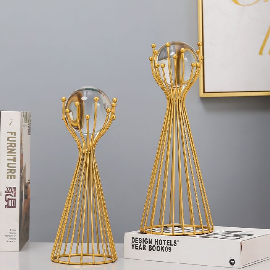 Decoratie Gulcan Home | Gouden Kristal Ornament Met Glazen Bol 2 Delig