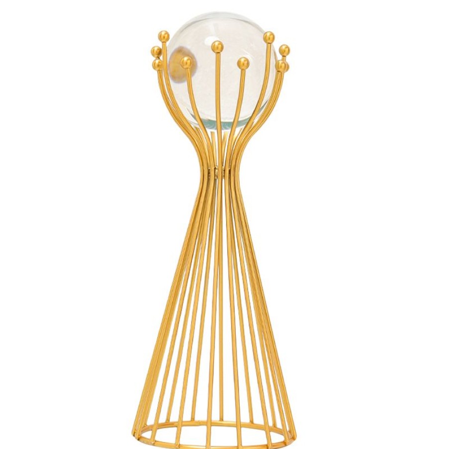 Decoratie Gulcan Home | Gouden Kristal Ornament Met Glazen Bol 2 Delig