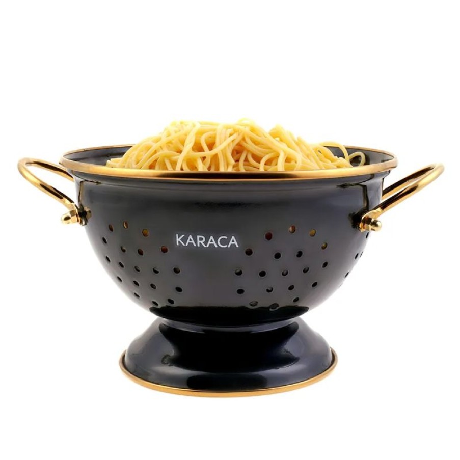 Keuken Gulcan Home | Karaca Troy Emaille Zeef | 22 Cm | Zwart-Goud