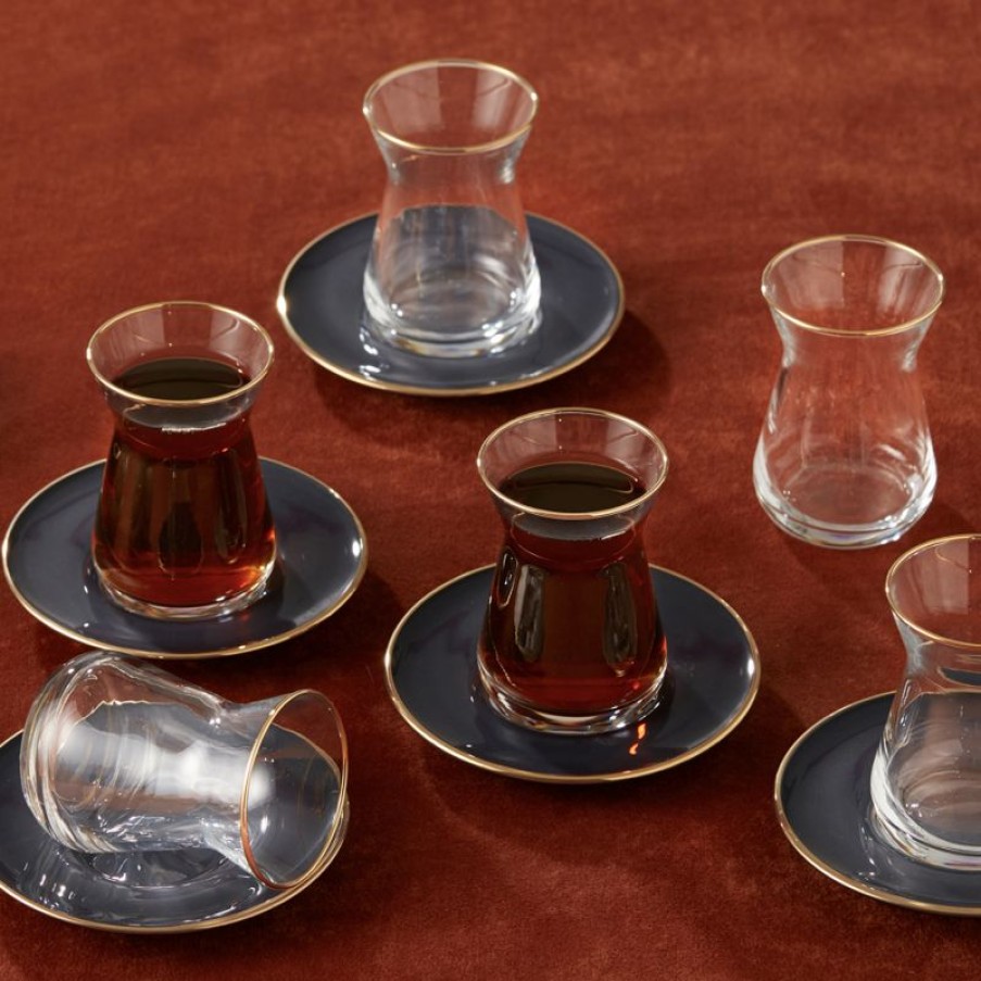 Tafelen Gulcan Home | Karaca Retro Theeglazen Set Voor 6 Personen | Antraciet