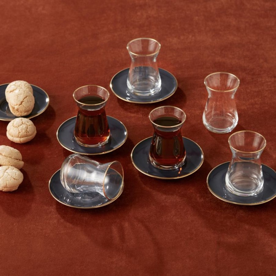 Tafelen Gulcan Home | Karaca Retro Theeglazen Set Voor 6 Personen | Antraciet